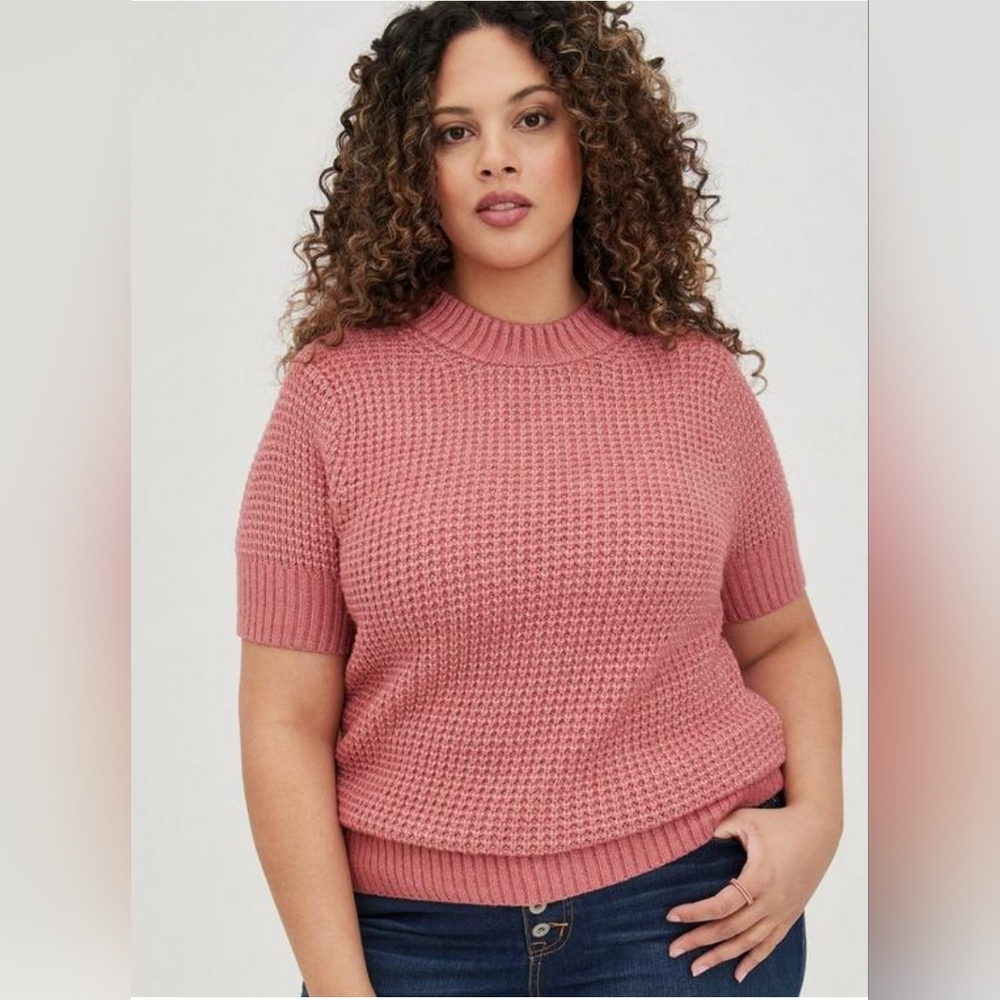 Torrid Chunky Pullover Short Sleeve Sweater Womens Plus Size 0 Pink Rose